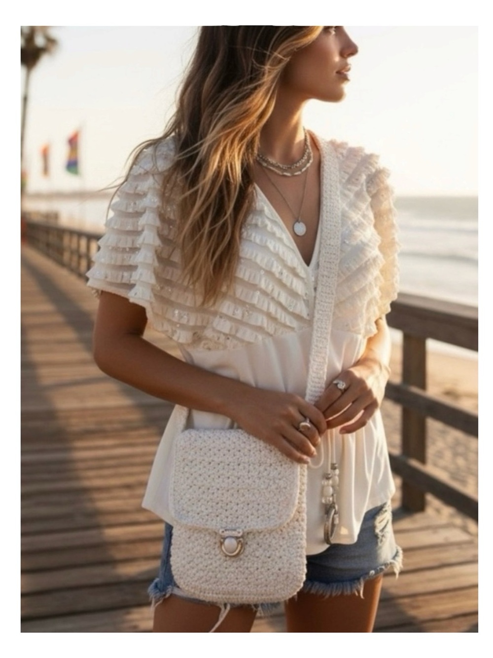 new Suzanne Original ✽ Hand Crochet Crossbody Messenger Mini Bag ✽ Pearl White ✽